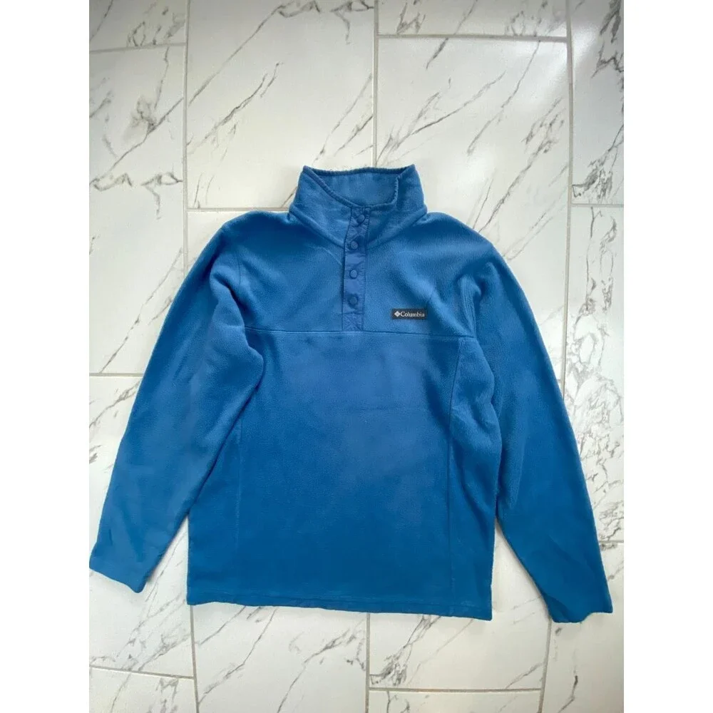 Columbia Men's Medium Blue Fleece Snap Button Pullover Sweatshirt 100 Polyester